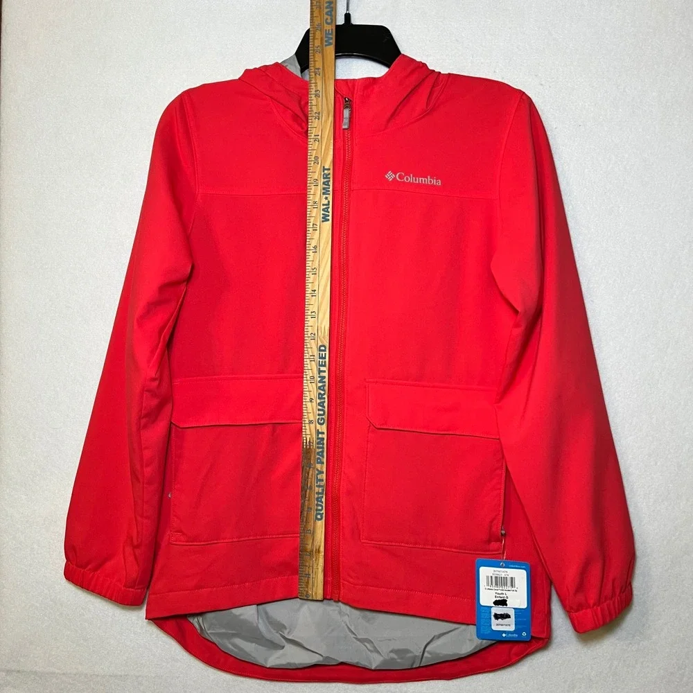 Columbia Red Softshell Hooded Full Zip Gorpcore Outdoor Jacket Youth L 14/16